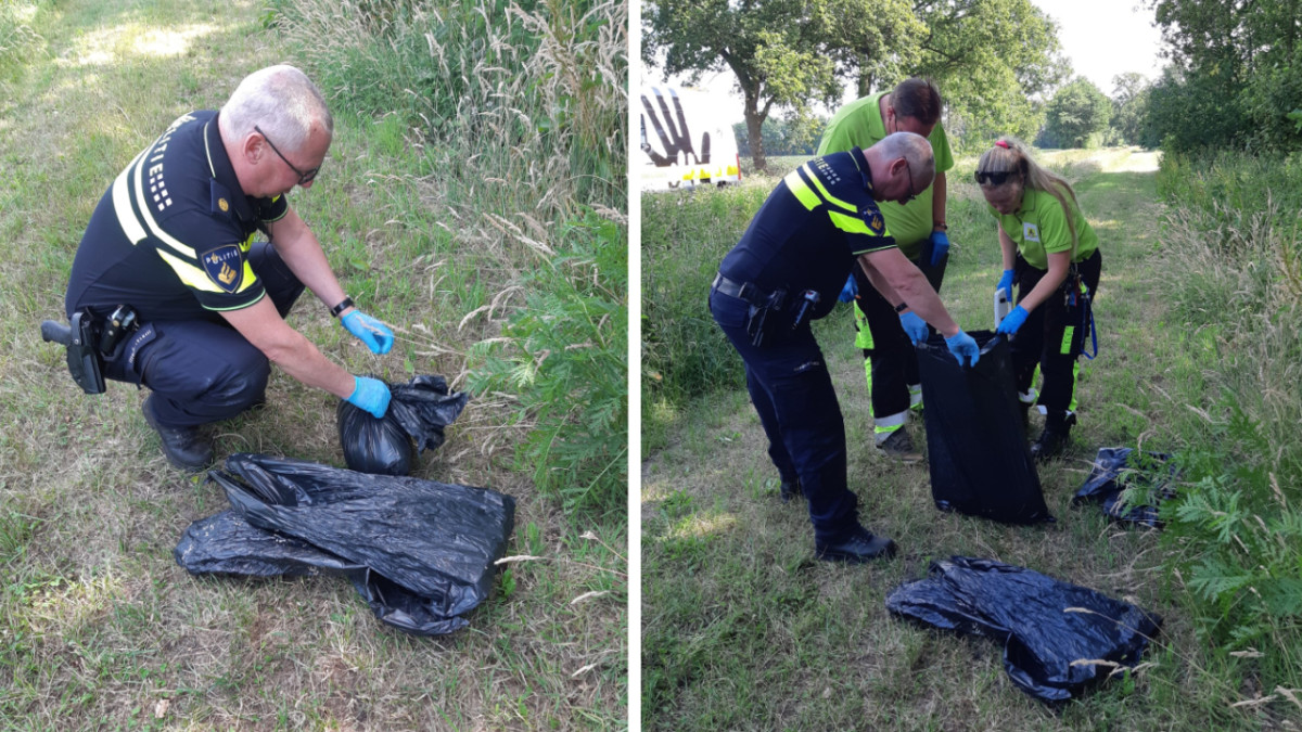 Politie vind hondje in vuilniszak na melding wandelaar